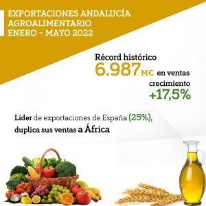 Las exportaciones agroalimentarias crecen un 17,5% entre enero y mayo de 2022 y logran un récord histórico de 6.987 millones