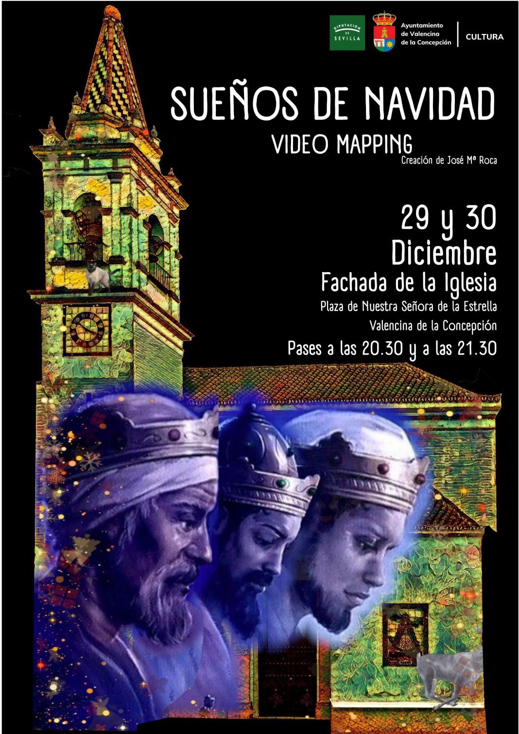Valencina estrena un espectacular “Vídeo Mapping” para felicitar las fiestas a sus vecinos y atraer visitantes