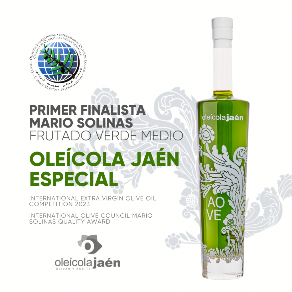 <strong>El AOVE Oleícola Jaén Picual Especial, primer finalista en el prestigioso premio Mario Solinas del International Olive Council 2023.</strong>